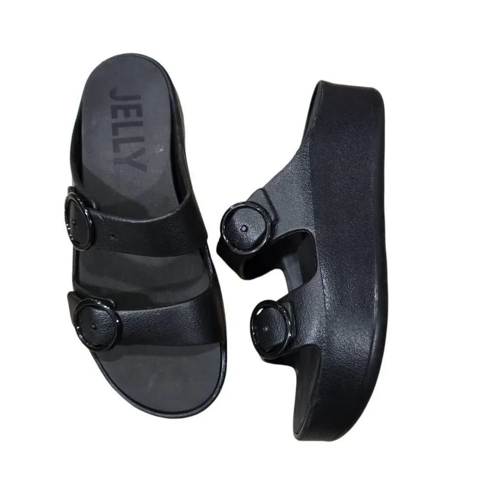 Lemon Jelly Gaia Platform Sandals Womens 10.5 Black Leather Buckle Strap Outdoor